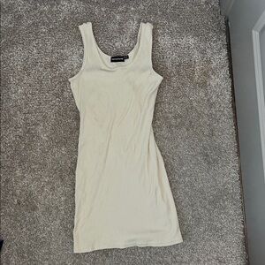 PrettyLittleThing Beige Ribbed Dress